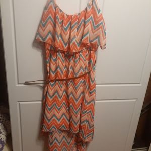 Cute Chevron Print High Low Dress